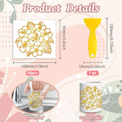 Peacoblue Golden Flower Leave Rub On Transfers for Craft, Transfer Sticker - style: Golden Flowers and Leaves