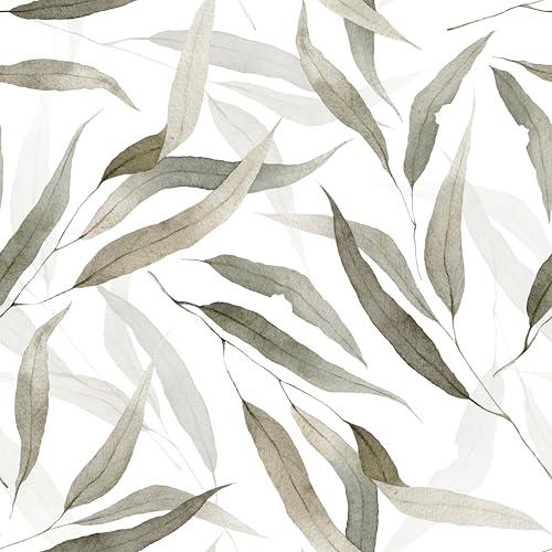Peel and Stick Wallpaper, Watercolor Eucalyptus Leaf Pattern, 118in x 17.7in, Waterproof Vinyl, Removable Reusable, Eco-Friendly, for Bedroom Living Room Rental Apartment - color: Watercolor06, size: 17.7" x 118.1"