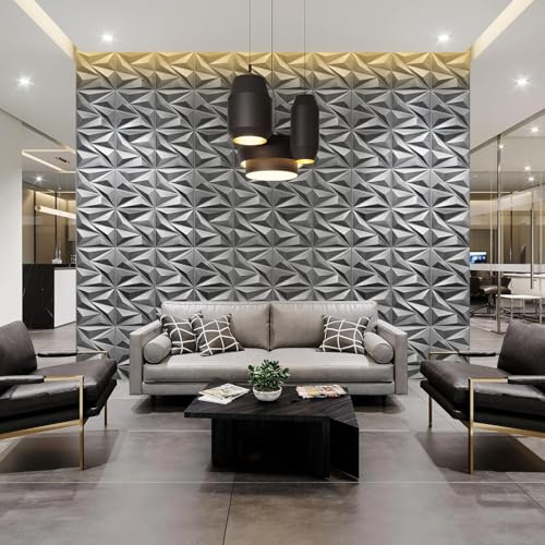 STICKGOO 3D Wall Panels Diamond, Brushed Silver, 12''x12'', 33 Pack - color: Brushed Silver