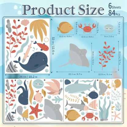 Ocean Animals Wall Decals, 6 Sheets 84 Pcs - color: Sea Creature