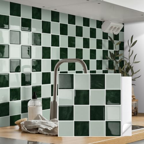 10 Sheets Upgraded Thicker Design Tile Peel and Stick Backsplash - color: Green