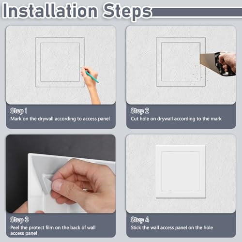 Flamorrow Self Adhesive Access Panel for Drywall, 8" x 8" Plumbing Access Panel, Heavy Duty Plastic Wall Access Door for Drywall, Wall Hole Cover for Ceiling, Easy to Install, Paint Freely