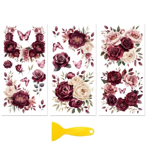 Peacoblue Burgundy Flower Rub On Transfers for Furniture Craft 6"x12" - style: Burgundy Flower