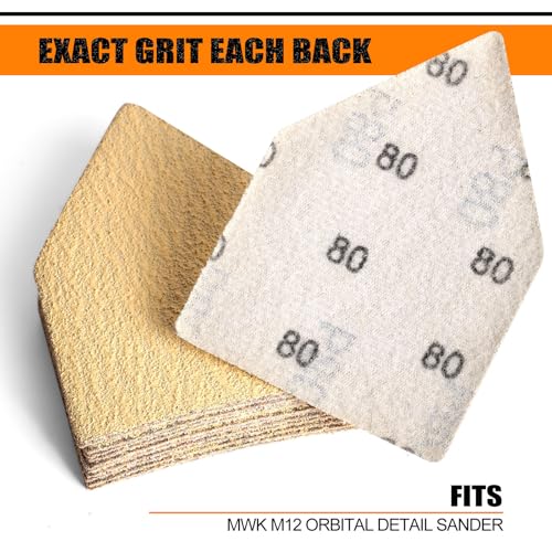 POLIWELL Orbital Triangle Sanding Sheets 50PCS 90x65mm Hook & Loop - style: 80 Girt