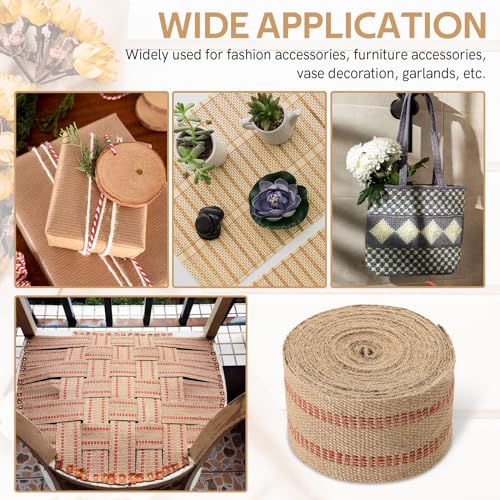 MYFULLY 3.5" x 10 Yds Craft Jute Webbing Tape with Red Stripes