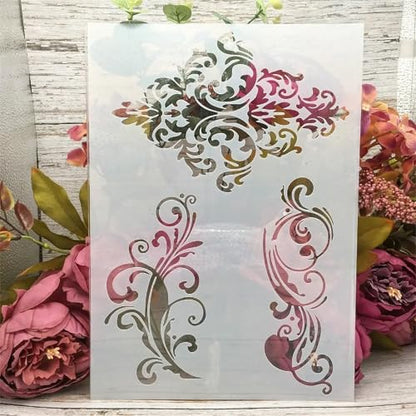 TIAMECH A4 Reusable Damask Frame Lines Stencil for Painting - style: Damask Frame Lines