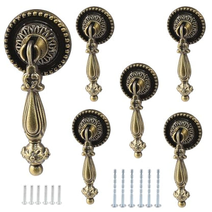Bonsicoky 6PCS Antique Style Tear Drop Pulls, Bronze - color: Bronze