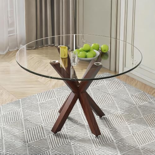 Metal Table Legs 28 Inch, Round Dining Table Base Fits Glass Marble Wood - color: Walnut