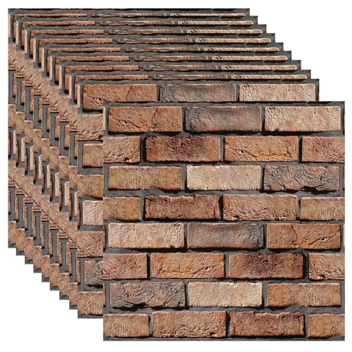 3D Wall Panels Peel and Stick 10 Pcs Brick Textured PVC Panels - color: Red Stone