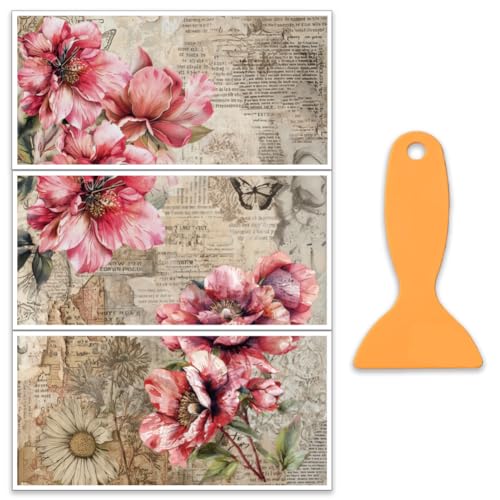 OLYCRAFT 3 Sheets/Set Vintage Flower Rub on Transfers for Furniture and Crafts 12x6 Inch Rub on Decals Botanical Damask Transfers Self-Stick Furniture Transfer with Scraper for Dressers Cabinets Glass - style: Damask