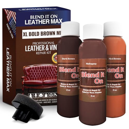Blend It On Extra Large Leather Repair Kit, 6 Full Ounces for Furniture, Jacket, Sofa, Car Seat, Boots, Easy Instructions to Match Colors, Restore Any Material No Mixing Chart Needed (Bold Browns) - color: Dark Brown