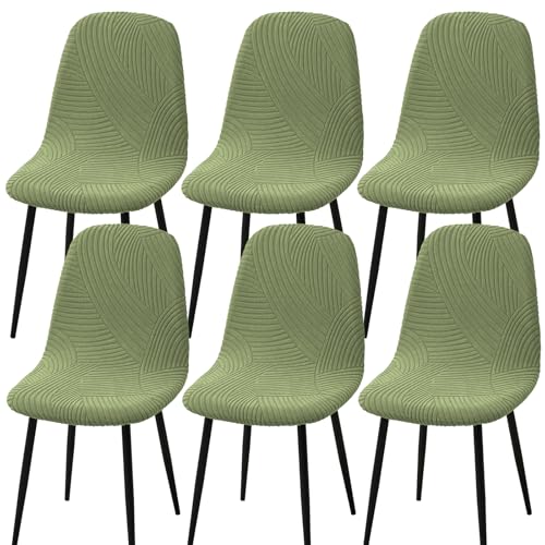 HAOYONG Modern Dining Chair Covers Printed Shell Chair Cover Lounge Armless Chair Cover Stretchable Slipcovers for Kitchen, Office, Dining Room and Living Room(Set of 6) - color: Olive Green, size: 6 PCS