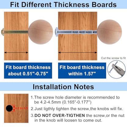12pcs Wooden Cabinet Knobs, Unfinished Wooden Drawer Knobs Round Wood Ball Dresser Knob Pulls Handles for Kitchen Furniture Cupboard Closet (0.94 inch)