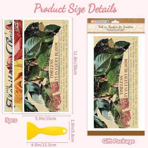 Peacoblue Vintage Rose Poster Rub On Transfers for Furniture 6"x12" - style: Vintage Distressed Rose Poster