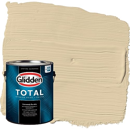 Glidden Total Interior Wall Paint & Primer All-in-One, Cookie Dough/Beige, Flat, 1 Gallon - color: Cookie Dough, size: 128 Fl Oz (Pack of 1)