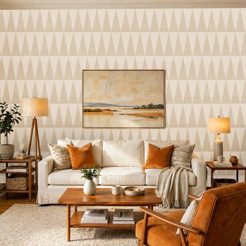 Chunlei Peel and Stick Wallpaper, Beige Geometric Triangle Pattern, Waterproof Vinyl, 118in x 17.7in, Removable Reusable, Eco-Friendly, for Bedroom Living Room Rental Apartment - color: Beige01, size: 17.7" x 118.1"