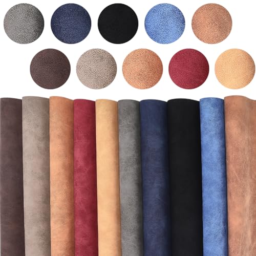 11 x 8 Inch 10 Colors Frosted Faux Suede Fabric Velvety Touch Solid PU Leather Sheets Waterproof Smooth Soft Synthetic Leather Vinyl Rolls for Upholstery Handmade DIY Sewing Crafts - color: 10 Colors 2