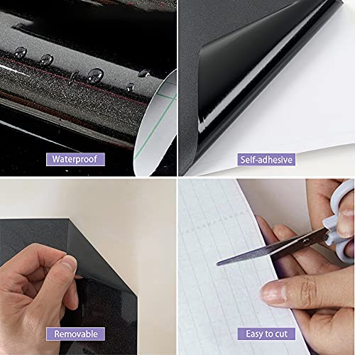 tiltil Shiny Peel and Stick Wallpaper Black Contact Paper 15.8" × 393" - color: Black, size: 15.8" x 393"