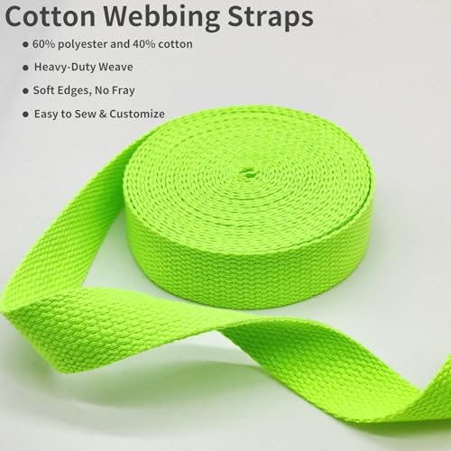 1 inch Cotton Webbing 5 Yards, Soft & Sturdy for Bag Handles - color: Neon Green 5116