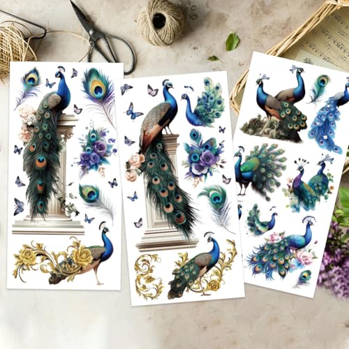 OLYCRAFT 3pcs/Set Peacock Rub on Transfers for Furniture and Crafts 6x12 Inch Feather Furniture Transfer Sticker Furniture Decals Decor Transfer Stickers Rub on Decals for Furniture - style: Peacock