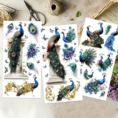 OLYCRAFT 3pcs/Set Peacock Rub on Transfers for Furniture and Crafts 6x12 Inch Feather Furniture Transfer Sticker Furniture Decals Decor Transfer Stickers Rub on Decals for Furniture - style: Peacock