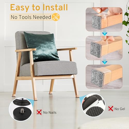 24PCS Square Chair Leg Floor Protectors, Furniture Sliders, Chair Leg Protectors for Hardwood Floors, Non-Slip Felt Furniture Pads, Silicone Cap Covers to Protect Floors, (Fit 0.75" - 1.1") - size: S-Clear(Fit 0.75" - 1.1")