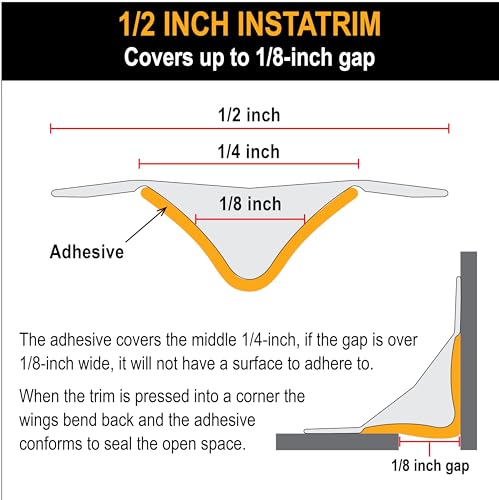 InstaTrim Flexible, Self-Adhesive Caulk Strip Sealant, 1/2" x 10', White - color: White, size: 1/2 in x 10 ft