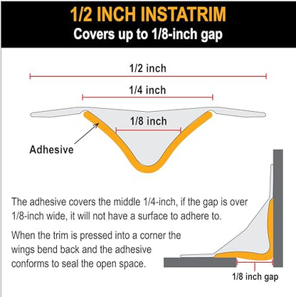 InstaTrim Flexible, Self-Adhesive Caulk Strip Sealant, 1/2" x 10', White - color: White, size: 1/2 in x 10 ft