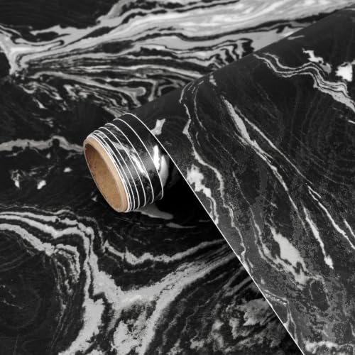 Black White Marble Contact Paper for Countertops Thick Flowing Veining Marble Contact Paper Kitchen Linear Veining Peel and Stick Thick Wallpaper for Cabinets Countertops Wall Table 15.7''x80'' - size: 15.7"W x 80"L