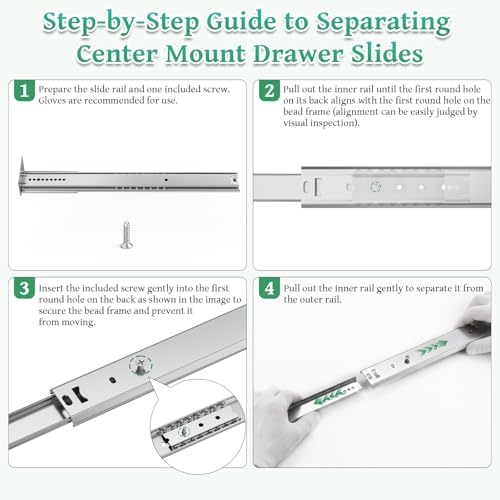 6 Pcs 12 Inch Center Mount Drawer Slides, Bottom Mount, Undermount, Heavy Duty Drawer Rails, 3/4 Extension Drawer Tracks for Dresser, Cabinet, Furniture - size: 12
