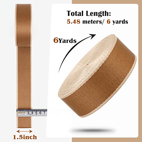 Heavy Duty Striped Nylon Webbing Belt - 1.5 inch, Pale Brown - color: Pale Brown-6 Yards