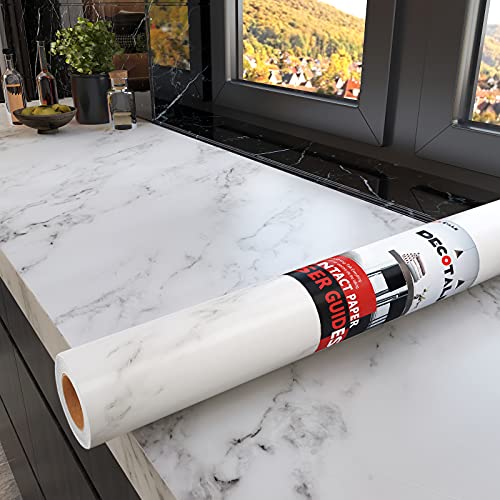 Decotalk Grey White Marble Contact Paper 12 x 120 inch Peel and Stick Countertops Self Adhesive Wallpaper Waterproof Removable Granite Contact Paper for Kitchen Backsplash Cabinets Drawer Liners Thick - size: 12" x 120"