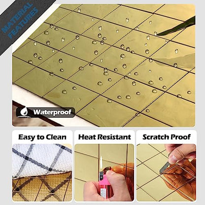 Yipscazo 10 Sheet Peel and Stick Backsplash Mosaic Tiles Stainless Steel Metal Kitchen Backsplash Stick on Tiles for Stove, Bathroom, Laundry in Mirror Gold (11.8'' x 11.8'') - color: Gold