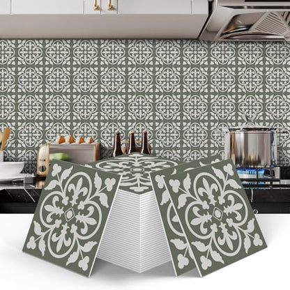 Alwayspon 12 Sheet 6x6inch 3D Thicken Foaming Board Vinyl Backsplash Marble Tiles, Self-Adhesive Peel and Stick Wall Tile Stickers Stick on Subway Tiles for Kitchen Bathroom Wall, Floral - color: Floral 1