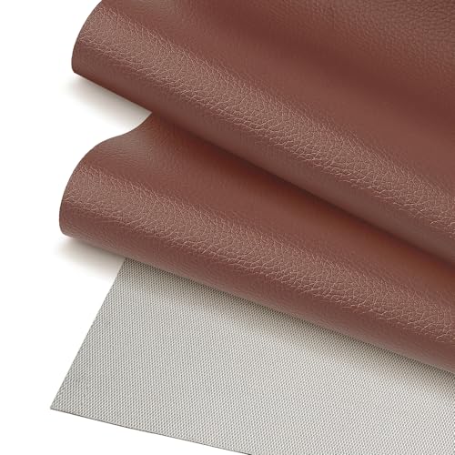 Faux Leather Fabric, 0.7mm Lychee Grain Vinyl, Brown, 20"×55" - color: Brown Lychee Grain, size: 20"x55" (50cm x 140cm)
