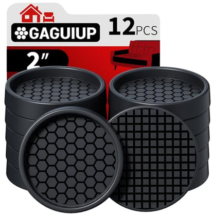 Non Slip Furniture Pads for Hardwood Floors - 12PCS 2" Caster Cups, Round - size: 2" 12pcs Black