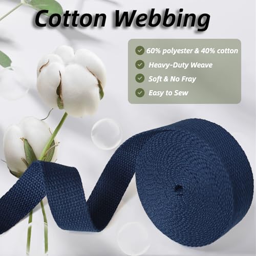 Cotton Webbing 1 Inch 5 Yards for Bag Strap Sewing Craft, Navy Blue - color: Navy Blue