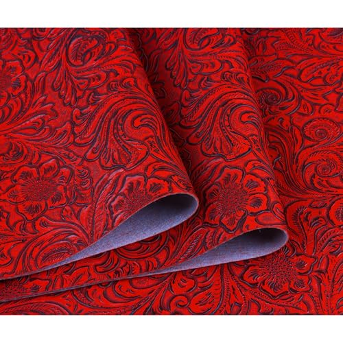 Solid Color Embossed Faux Leather Sheets 12 "x53 (30cm x 135cm) Embossed Texture Leather Fabric, Widely Used in Leather Earrings, Keychains, Sewing DIY Projects ﻿ (Red) - color: Red