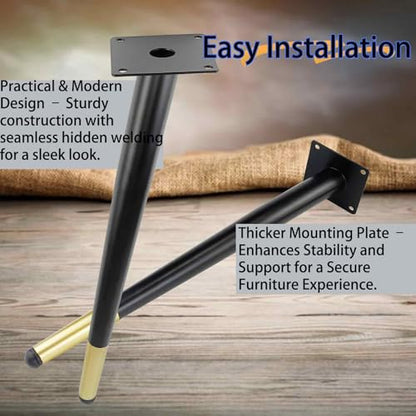 16 Inch Black & Gold Metal Furniture Legs for Chairs Sofas & Cabinets