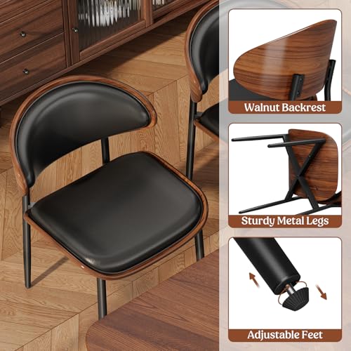 REONEY Dining Chairs Set of 4, Mid-Century Modern Kitchen Chairs, Black - color: Black Pu