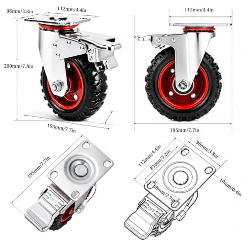 6 Inch Caster Wheels Heavy Duty, Casters Set of 4 Safety Dual Locking Rubber Wheels, 3200LBS Capacity Industrial Swivel Casters for Workbench, Cart, Furniture, Smooth Rolling, with mounting Hardware - size: 6 Inches