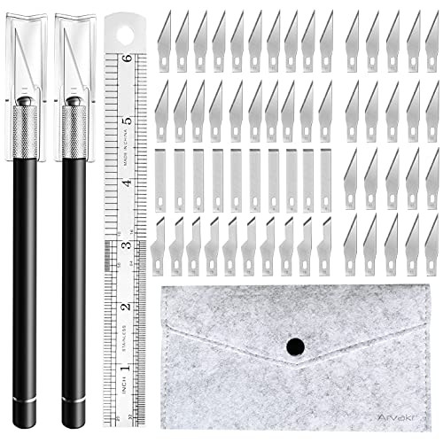 Craft Hobby Knife, Exacto Knife, 2 Knives and 60 Blades with a Bag, Precision Cutter Knife for Cutting Carving Scrapbooking Stencil, Black with Bag - color: Black With Bag