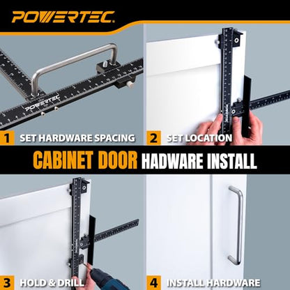 POWERTEC Cabinet Hardware Jig for Knobs & Pulls, Adjustable Drill Guide Template with 5mm Drill Bit, 1"–16" Centering Range, Metric & Imperial Scales for Cabinet Door & Drawer Installation (72427) - style: Cabinet Hardware Jig for Knobs & Pulls