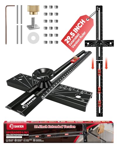 Saker 4-in-1 Scriber Marking Line Ruler, 29.5in Spliceable Extended T Square, Precision Line Drawing & Drilling Positioning Tool, Cabinet Hardware Jig with Angle Adjustment for Woodworking - size: 29.5inch