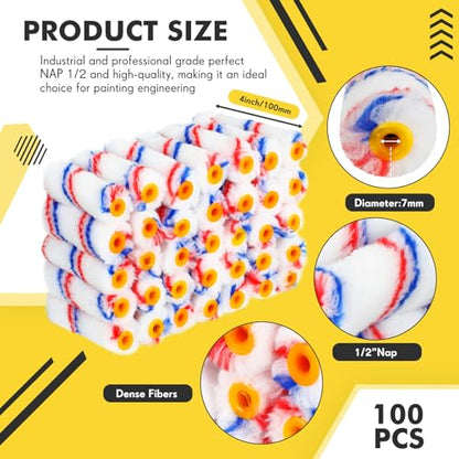 Leumoi 100 Pcs 4 Inch Microfiber Paint Roller Covers, Red Blue - color: Red Blue