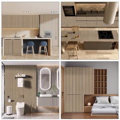 Wood Slat Peel and Stick Wallpaper 35.4"x200" Extra Wide Brown Vinyl Faux Wood Stripe Contact Paper Self-Adhesive Waterproof Removable Wall Panel for Bedroom Bathroom Office Fewer Seams Easy Install - color: Dark Brown, size: 35.4" x 200"