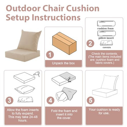 Outdoor Deep Seat Cushion Set, 24x24 Inch, Beige, Set of 1 - color: Beige