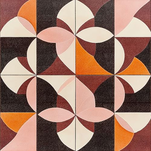 HOMETITUTE Retro Geometric Art 12x12 Inch Peel Stick Vinyl Floor Tile - color: Orange, Pink