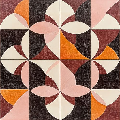 HOMETITUTE Retro Geometric Art 12x12 Inch Peel Stick Vinyl Floor Tile - color: Orange, Pink