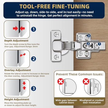 12 Pack Inset Soft Close Cabinet Hinges – 105° 3D Adjustable - style: inset